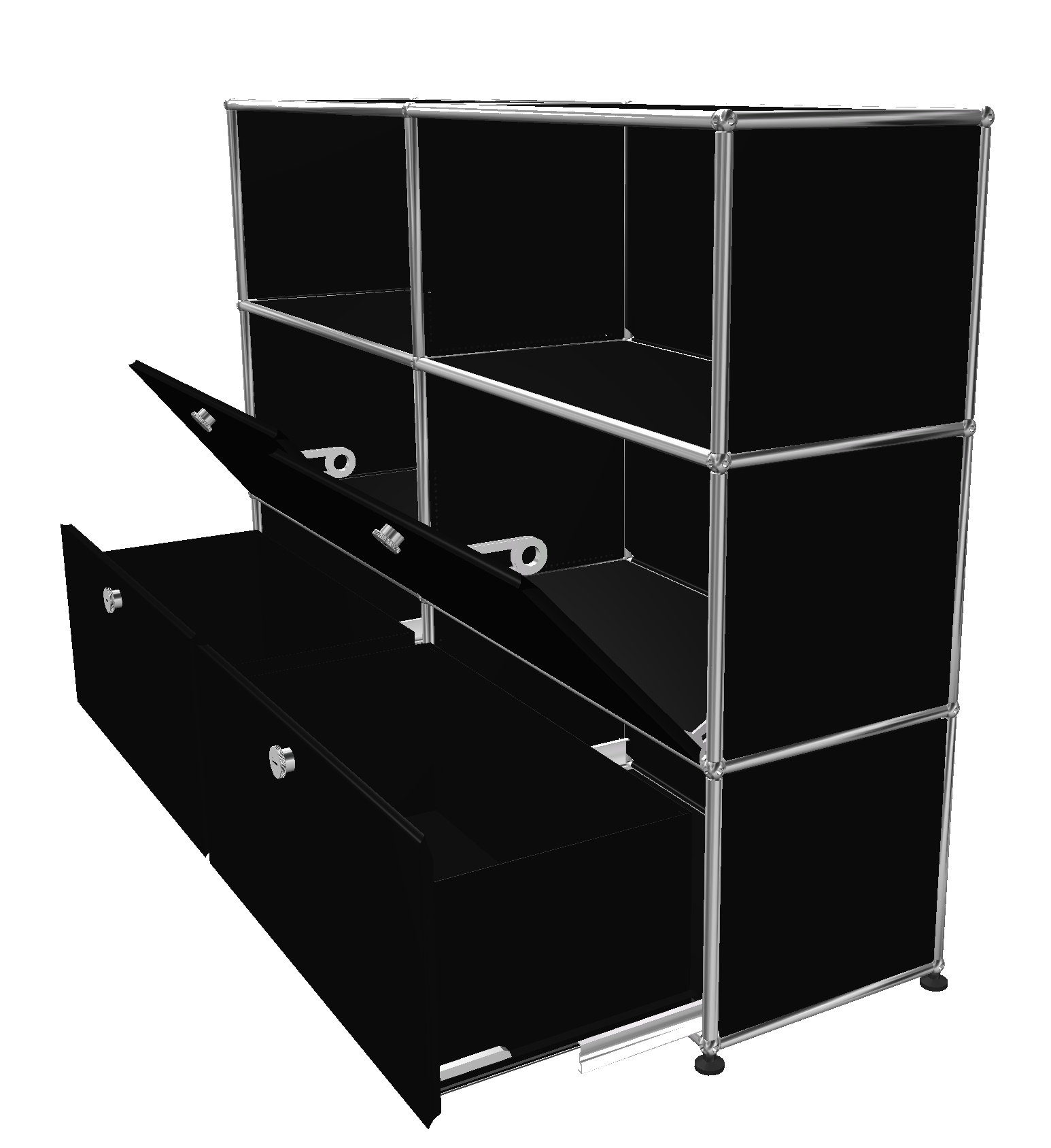 USM Haller Highboard 2 Offen / 2 Klappen / 2 Schubladen Graphitschwarz - FAST DELIVERY